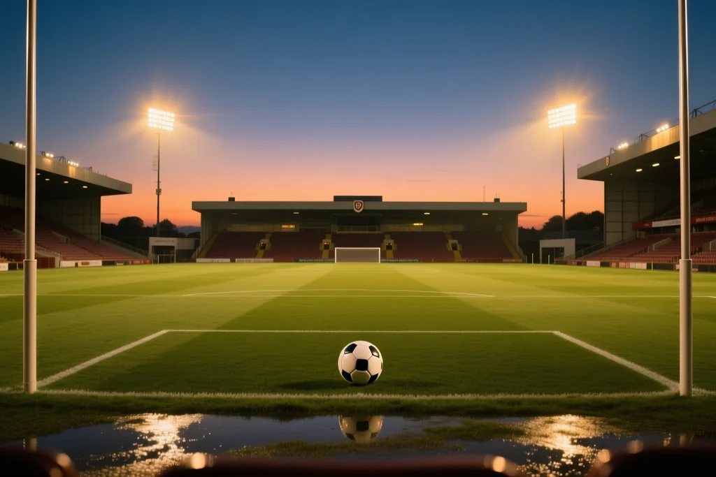 A second-tier Indian league match under floodlights during the 2025/26 season