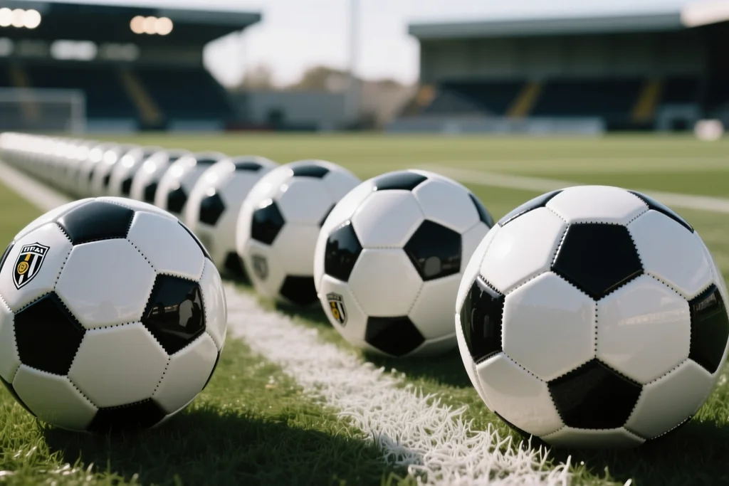 Stadium floodlights during an evening football match