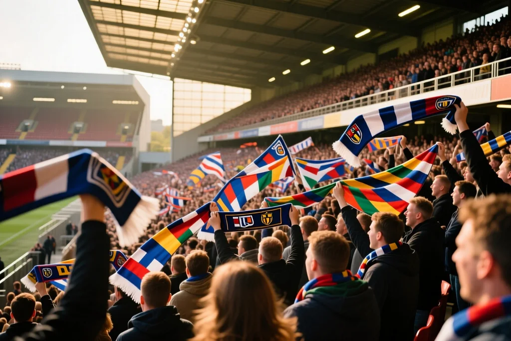 Players jostling in the penalty area before a corner kick