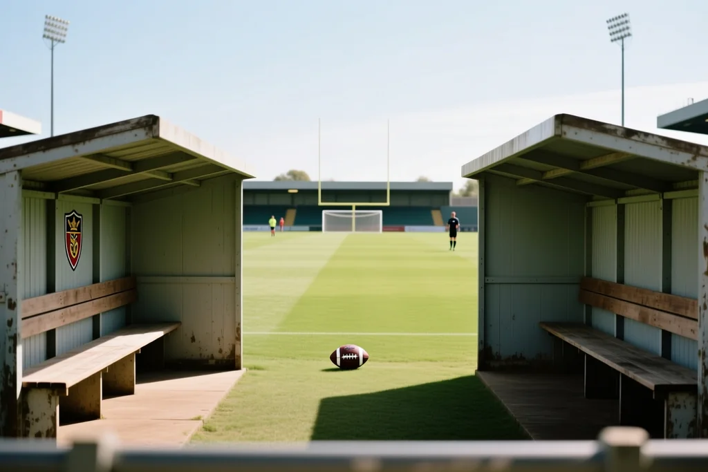 A league table displayed beside a football pitch at an Indian stadium